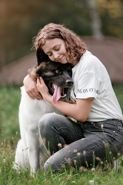 happy owner and dog